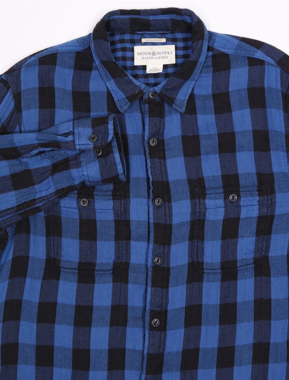 Ralph Lauren Denim & Supply Regular Fit Blue Black Buffalo Check Plaid Shirt L